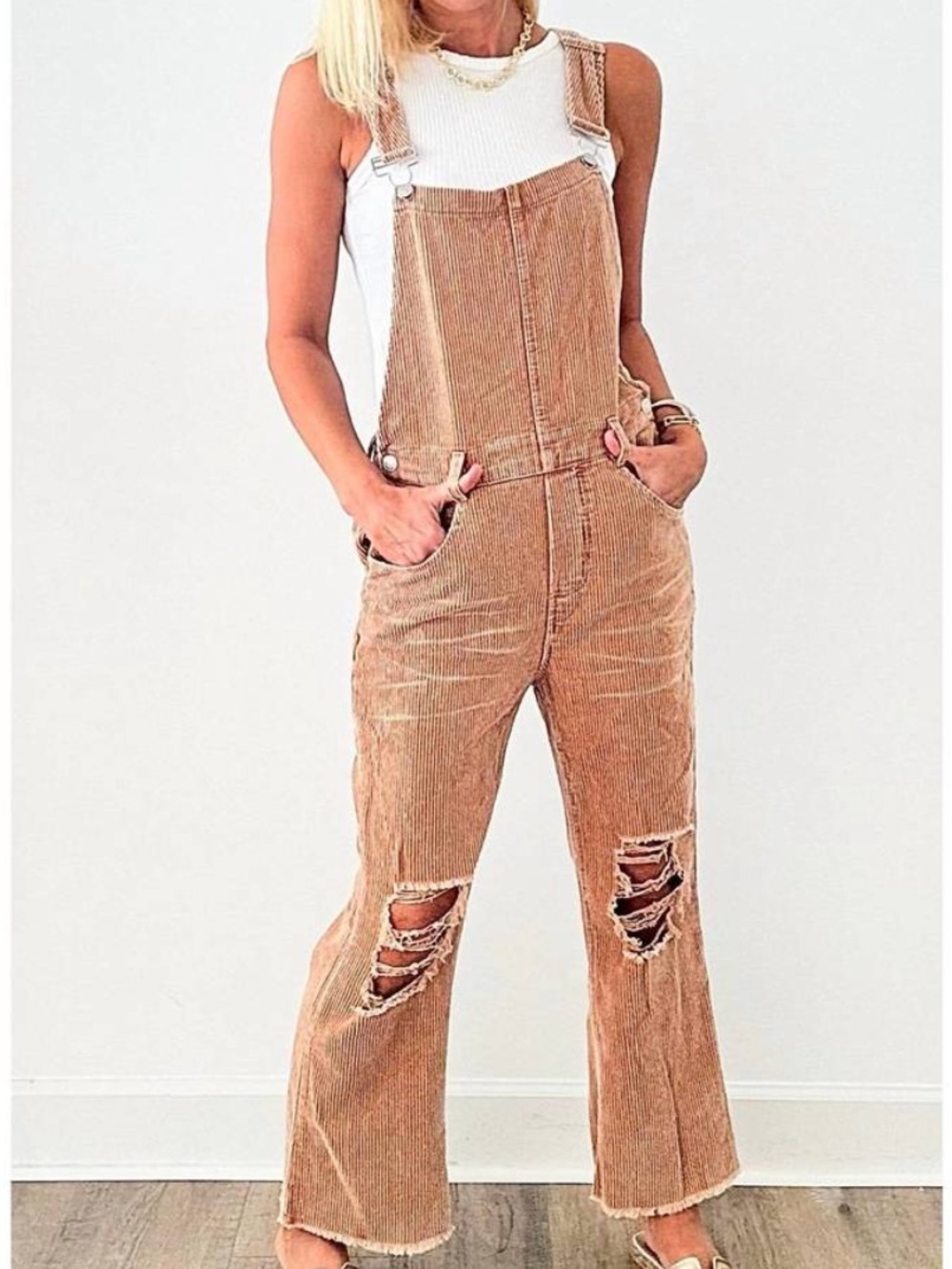 BiBi Distressed Corduroy Overalls - Picture 4 of 15